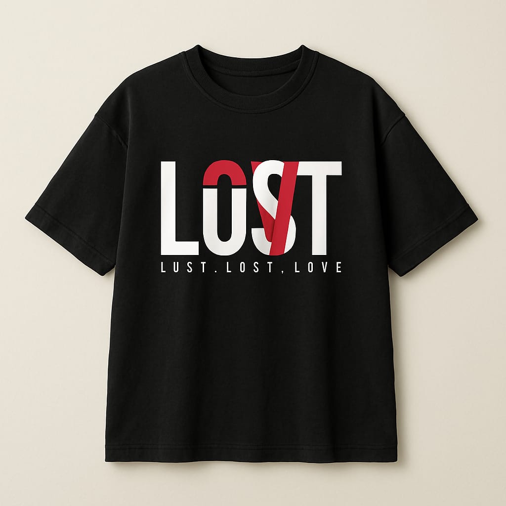 Love Lust Lost Drop Shoulder Statement Graphic T-Shirt