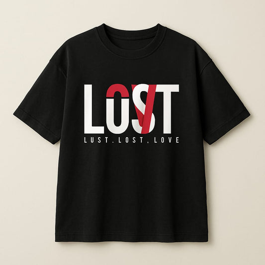 Love Lust Lost Drop Shoulder Statement Graphic T-Shirt