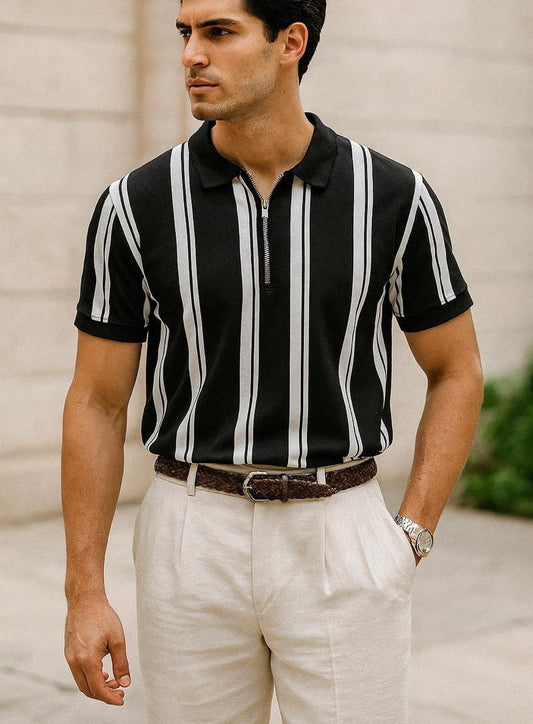 “Linear Calm” Polo Tee  Where Structure Meets Serenity 🤍