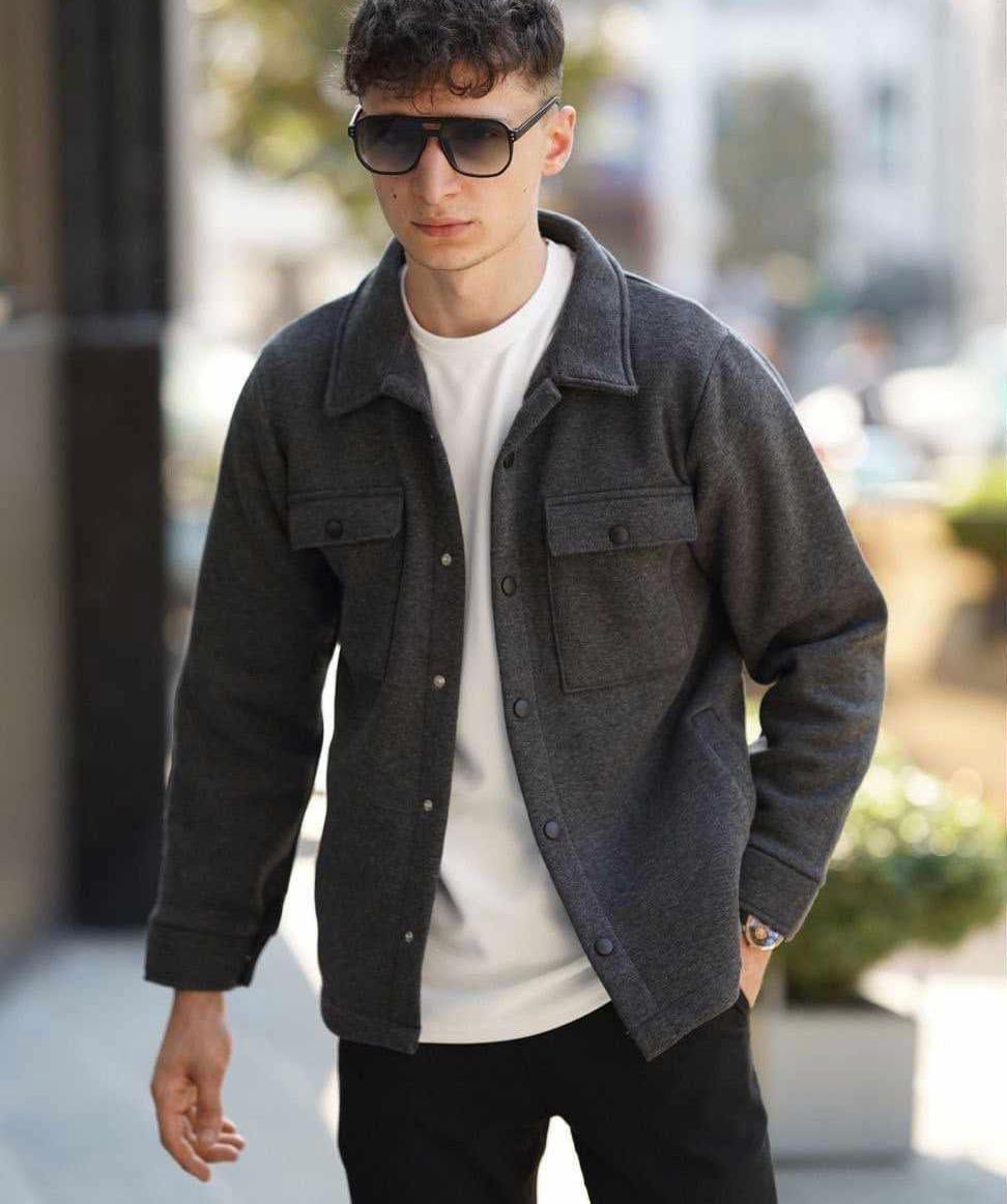 Charcoal Button Utility Jacket