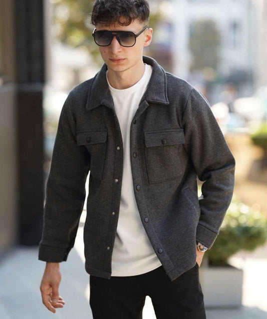 Charcoal Button Utility Jacket