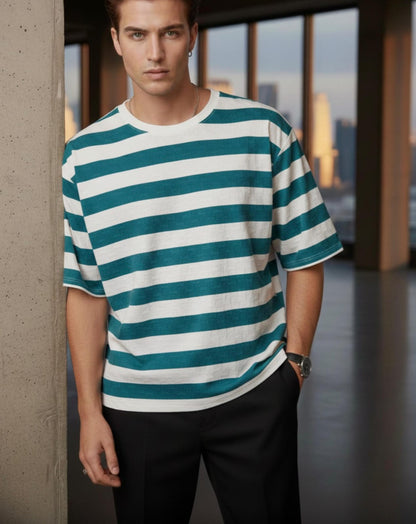 Horizontal Stripe Drop Shoulder Tee