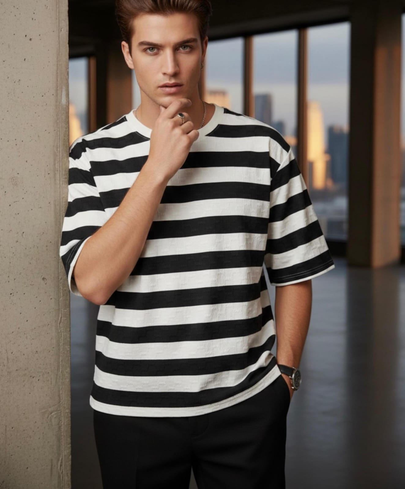 Horizontal Stripe Drop Shoulder Tee