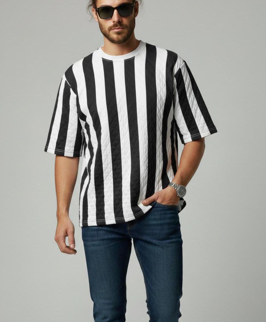 Quilted Stripe Short Sleeve T Shirt