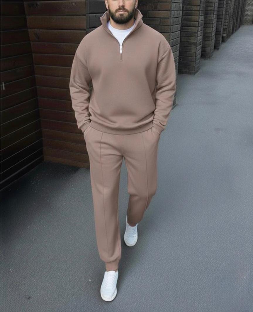 Taupe Zip-Up Tracksuit Set