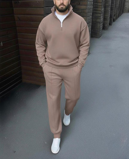 Taupe Zip-Up Tracksuit Set