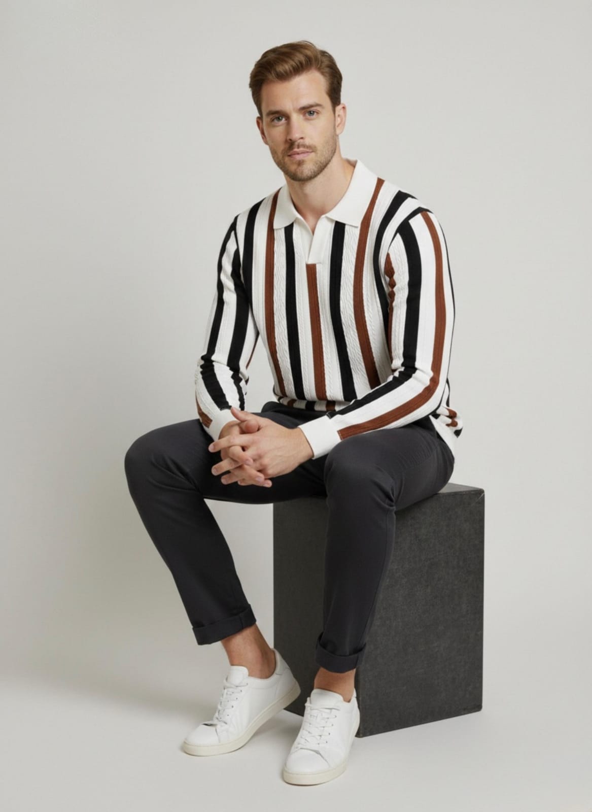 Monochrome Stripe Knit T shirt