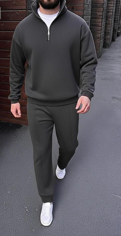 Taupe Zip-Up Tracksuit Set